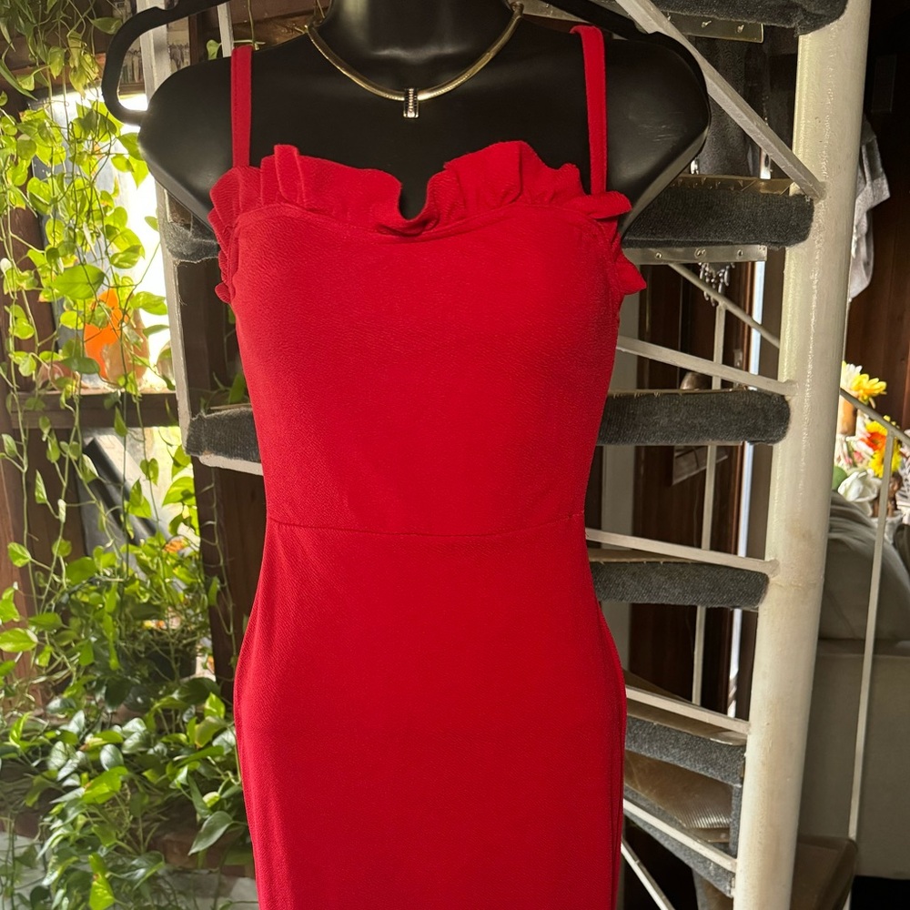 Elegant Red Ruffle Dress
